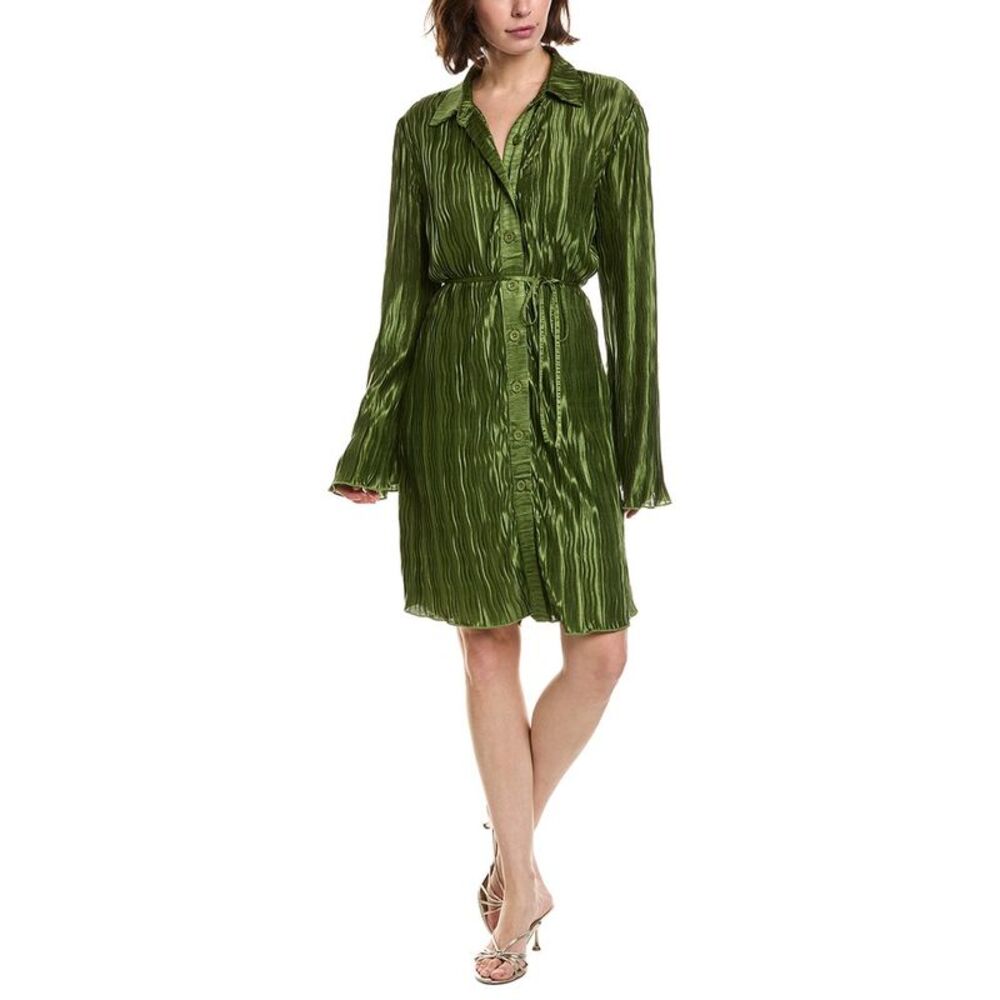 Pascale La Mode Womens Textured Satin Shirtdress, Green